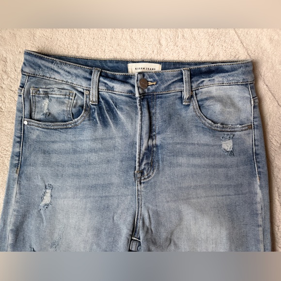 Risen Wide Leg Distressed Blue Cropped Jeans Women size 13 or 31 - Picture 3 of 12